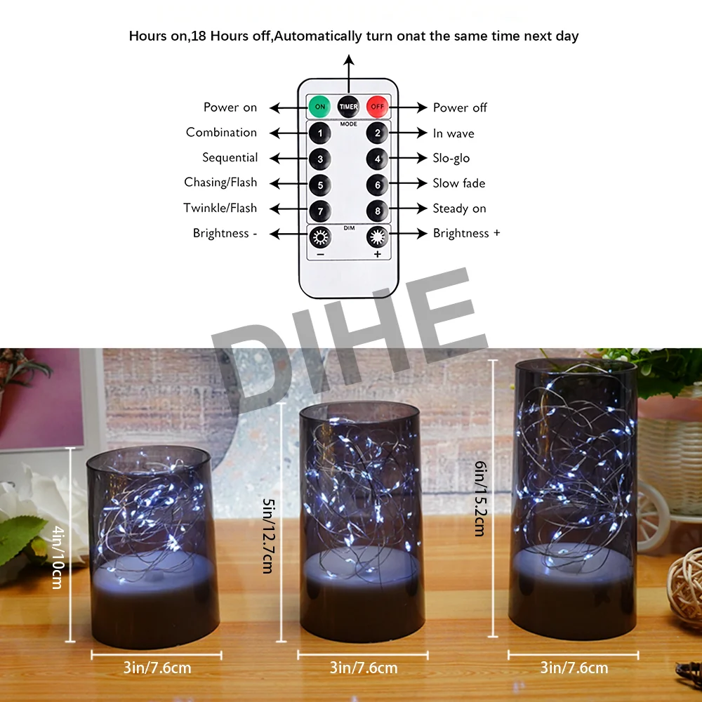 LED Flameless Candles with Remote Acrylic Battery Pillar Embedded Star Lights Timer Dimmer for Wedding Christmas Home Decoration