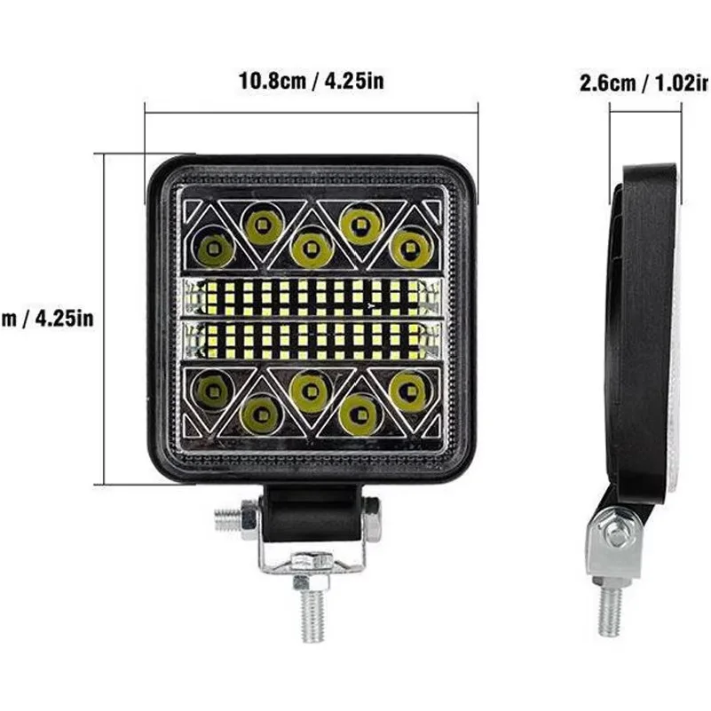 4inch 102W Car LED Work Light 34 LED Round Car Wrok Lights Square Off-Road Vehicle Forklift Spotlight Truck Driving Fog Lamp