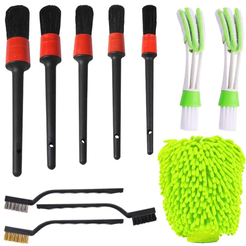 11PCS Car Interior Detail Brush Car Wash Mitt Air Conditioner Vents Microfiber Blinds Dusting Brush