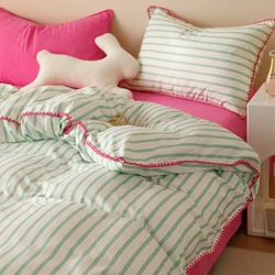 Set biancheria da letto INS Girls Cherry Morbido cotone lavato Lenzuolo Queen King Size Set piumino Set trapunta Federa Biancheria da letto