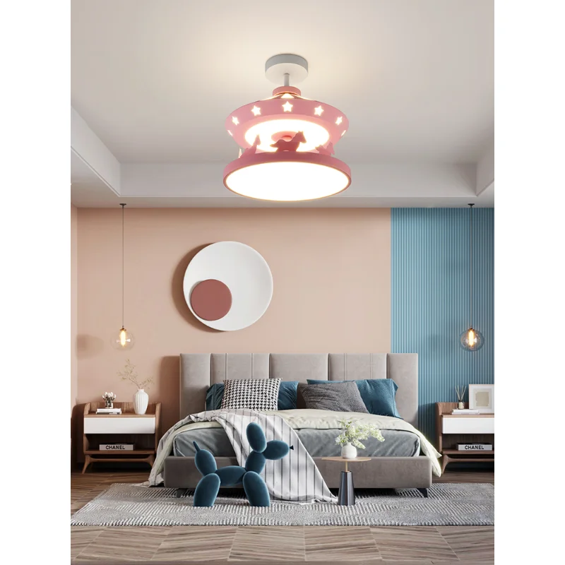 Children's Bedroom Chandelier Boys and Girls Princess Room Light Eye Protection Baby Led Carousel