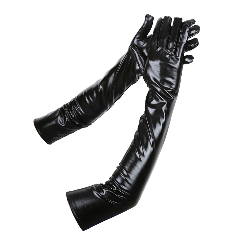 1 Pair/bag Sexy Patent Leather Long Gloves Spring Autumn and Winter Black Performance Tight-fitting Performance Gloves