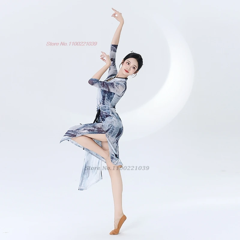 2025 costume da ballo vintage cinese pittura a inchiostro nazionale abito qipao elastico cheongsam performance sul palco pratica abito da ballo