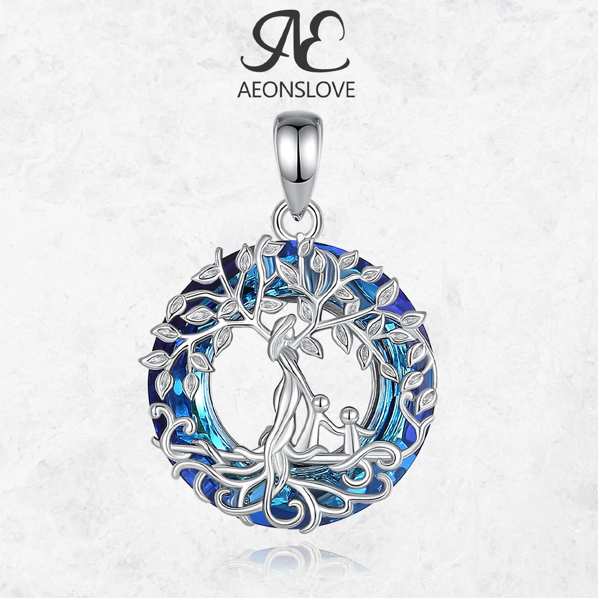 

AEONSLOVE 925 Sterling Silver Mother and Children Necklace Austrian Crystal Tree of Life Pendant Family Jewelry Gift for Mom