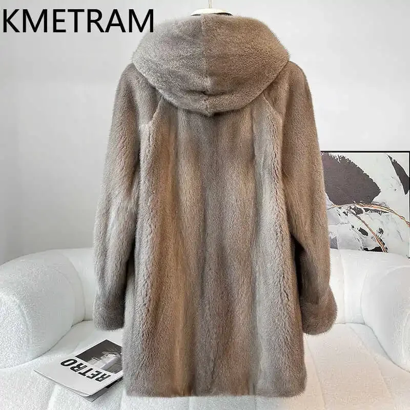 KMETRAM Natural Mink Fur Coat Women Luxury 2024 New in Outerwears Winter Clothes Woman Warm Mid Length Fur Jacket шуба женская