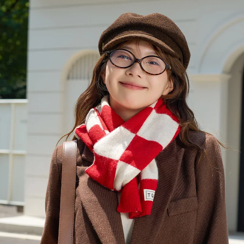 

Новый корейский стиль, женский шарф, зима-осень, модный универсальный вязаный большой шарф в шахматном порядке, женский теплый мягкий шарф, женский