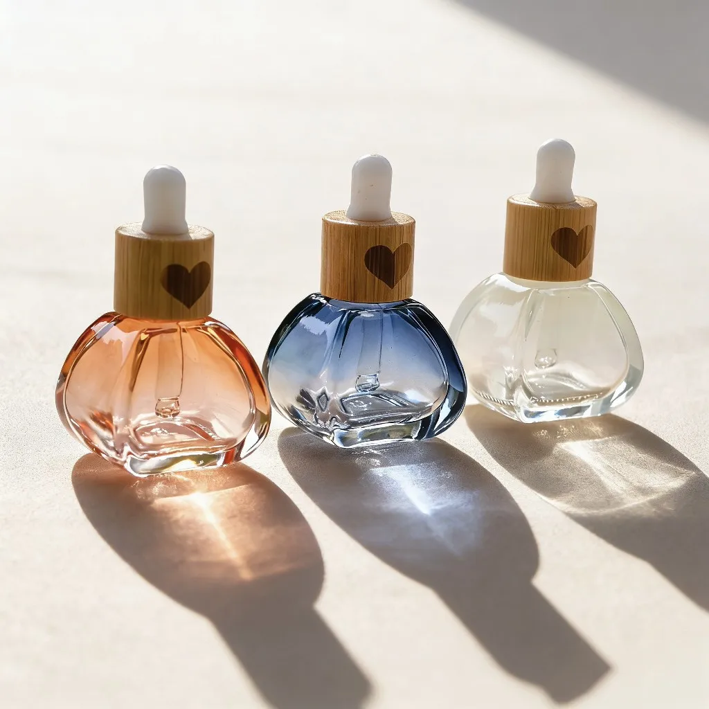 Botella de Perfume de Vidrio de 12 ml Recargable, Frasco con Gotero para Aceites Esenciales y Perfumes, con Tapa de Bambú, para Subenvasado de Esencias Líquidas