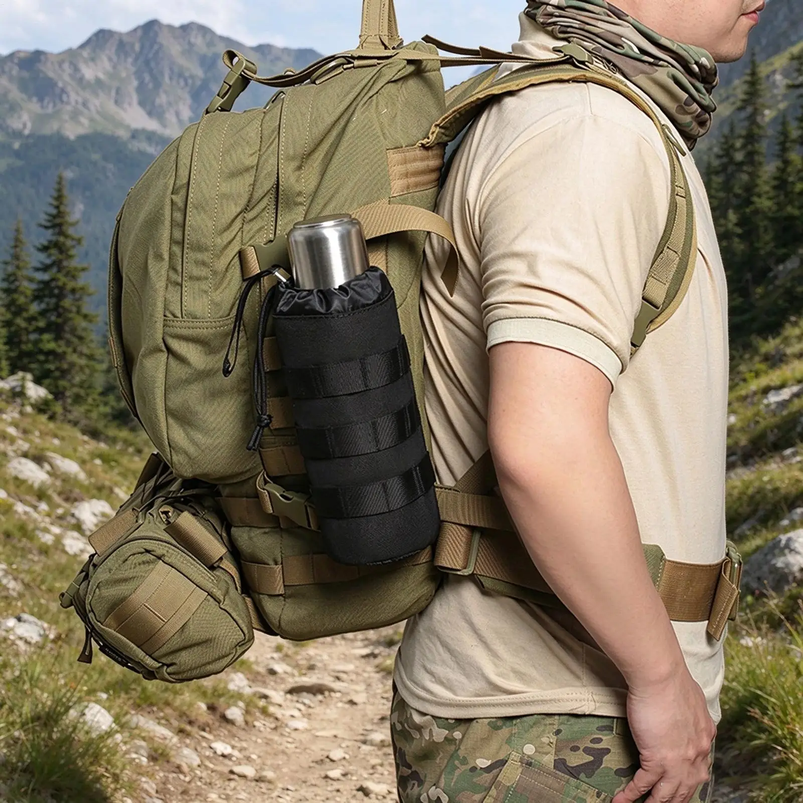 Water Bottle Belt Pouch Portable Drawstring Waist Pack With Carabiner Water Bottle Bag Holder For Mountaineering Gym Home