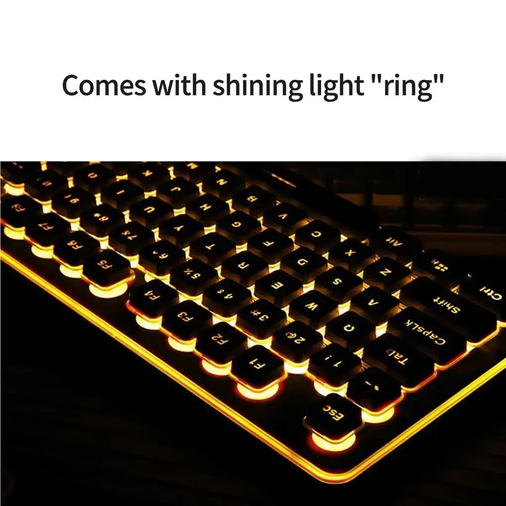 Teclado mecânico silencioso, placa chave do diodo emissor de luz, impermeável, anti-deslizante, luminoso, gamer do escritório, 104 chaves