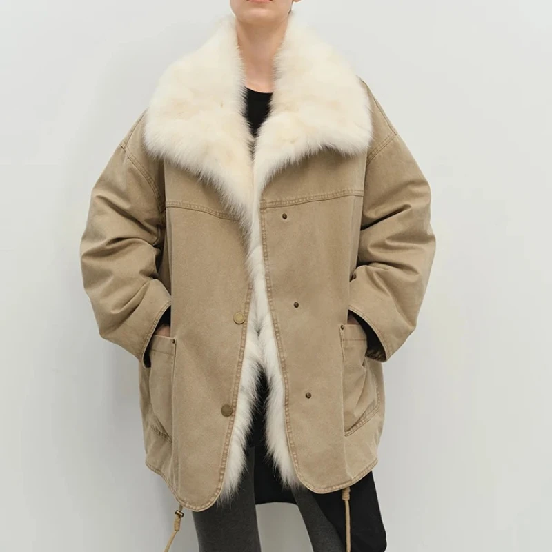 

KMETRAM White Goose Down Jacket Woman Fox Fur Collar Parka Women Clothing Puffer Jackets 2025 Winter Outerwears шуба женская