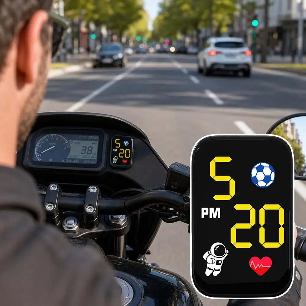 Waterproof Mini Motorcycle Digital Clock LED Lighted Dash Mount Stick Watch for Motorbike Cycling Commuting Accessories