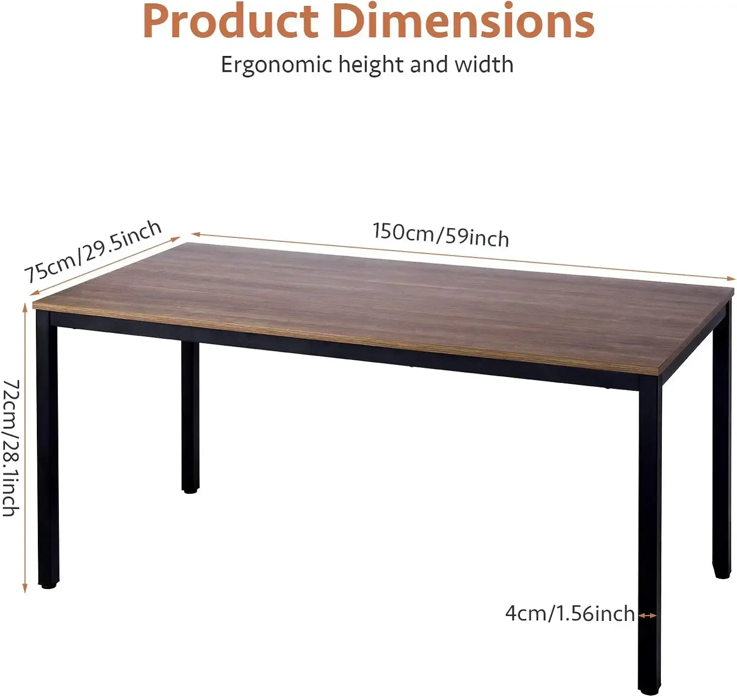 POPRUN Mesa de escritório para computador de escrita 59 polegadas (60 "x 30") Mesa de estudo de escrita de madeira para escritório doméstico, grande mesa de madeira maciça, moderna