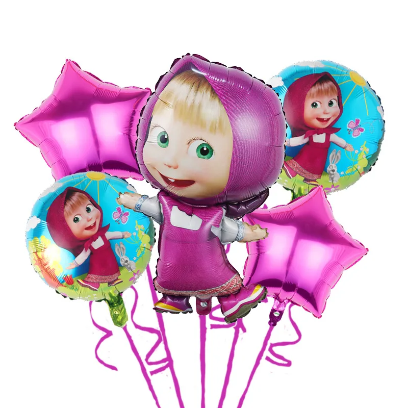 Mascha und der Bär Geburtstagsdekoration Tischgeschirr Becher Teller Tischdecke Ballon Banner Hintergrund Geschenktüten für Kinderparty-Zubehör – Detail 36
