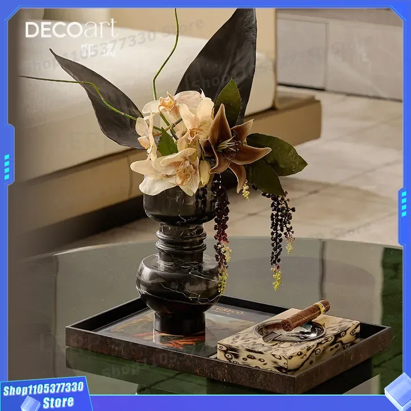 French Antique Style Marble Vase for Living Room Coffee Table Decoration Elegant Flower Arrangement Ornament Home Atmosphere