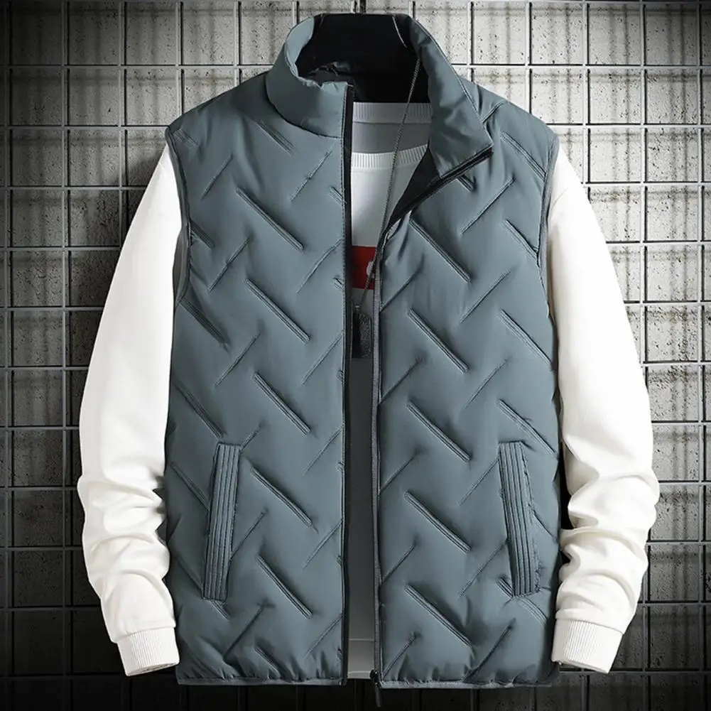 Chaleco deportivo transpirable para hombre, abrigo grueso con cuello levantado, chaqueta cálida de invierno con cremallera, acolchado de algodón de Color sólido