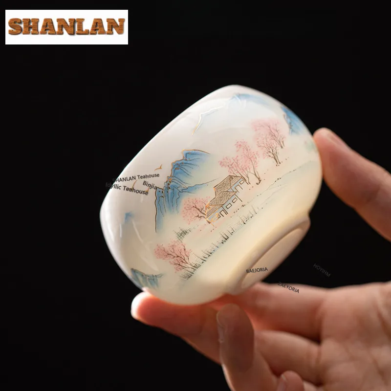 Mutton-fat Jade Arhat Teacup Aesthetic Tea Bowl Water Jug Tea-tasting Meditation Cup Chazhan Master Cups For Tea Supplies Craft