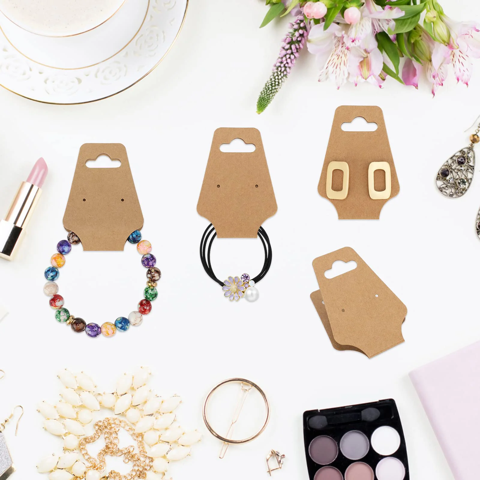 100 قطعة من بطاقة عرض المجوهرات الورقية من ورق الكرافت، مناسبة لبيع أسعار المجوهرات، عرض المجوهرات DIY، عرض السوار، القلادة