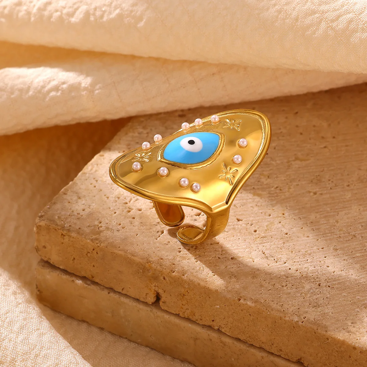 Stainless Steel Blue Red Evil Eye Rings for Women Personality Oval Star Imitation Ring Amulet Protection Jewelry Punk Gift