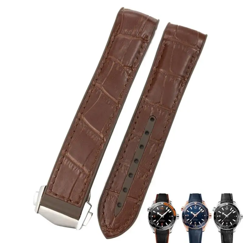 SCHIK 20mm Cowhide Watch Bands for Omega Seamaster 300 Speedmaster DE VILLE Watch Strap for Men Bracelet Point buckle