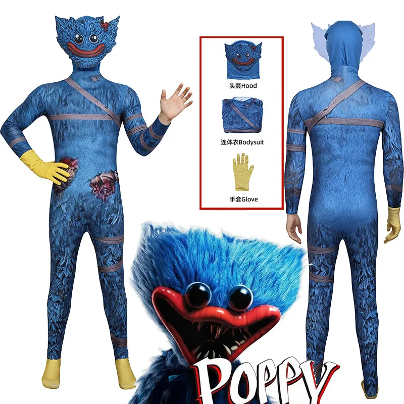 

Anime cosplay costume Huggy Wuggy dark blue Jumpsuits Nice Stitching cosplay outfit for people Halloween Carnival Performance