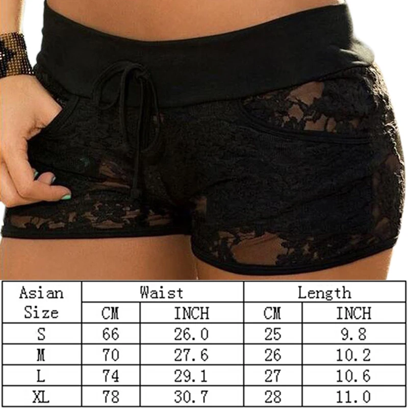 Nieuwe Damesmode Shorts Sexy Zwart Kant Uitgehold Zomer Hoge Taille Dames Casual Korte Broek