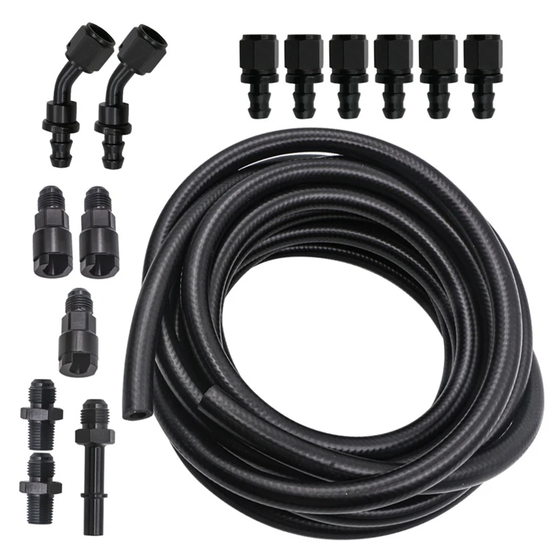 1Set EFI FI 25Feet Black For NEW 3/8 Complete LS Conversion Fuel Injection Line Fitting Adapter Kit