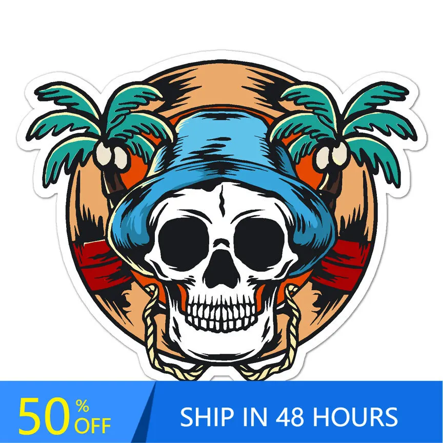 

Tropical Palms Skull, Sticker, Trendy Camper Van Car Window Laptop Waterproof Vinyl Decal Accessory Cute Unique