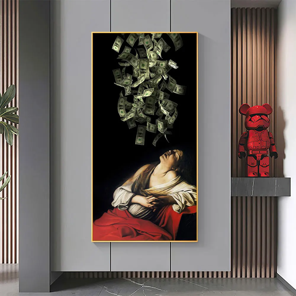 نشوة مادلين كارافاجيو المشارك يطبع قماش جدار الفن مضحك الخيال من المال صورة لغرفة المعيشة ديكور المنزل #1