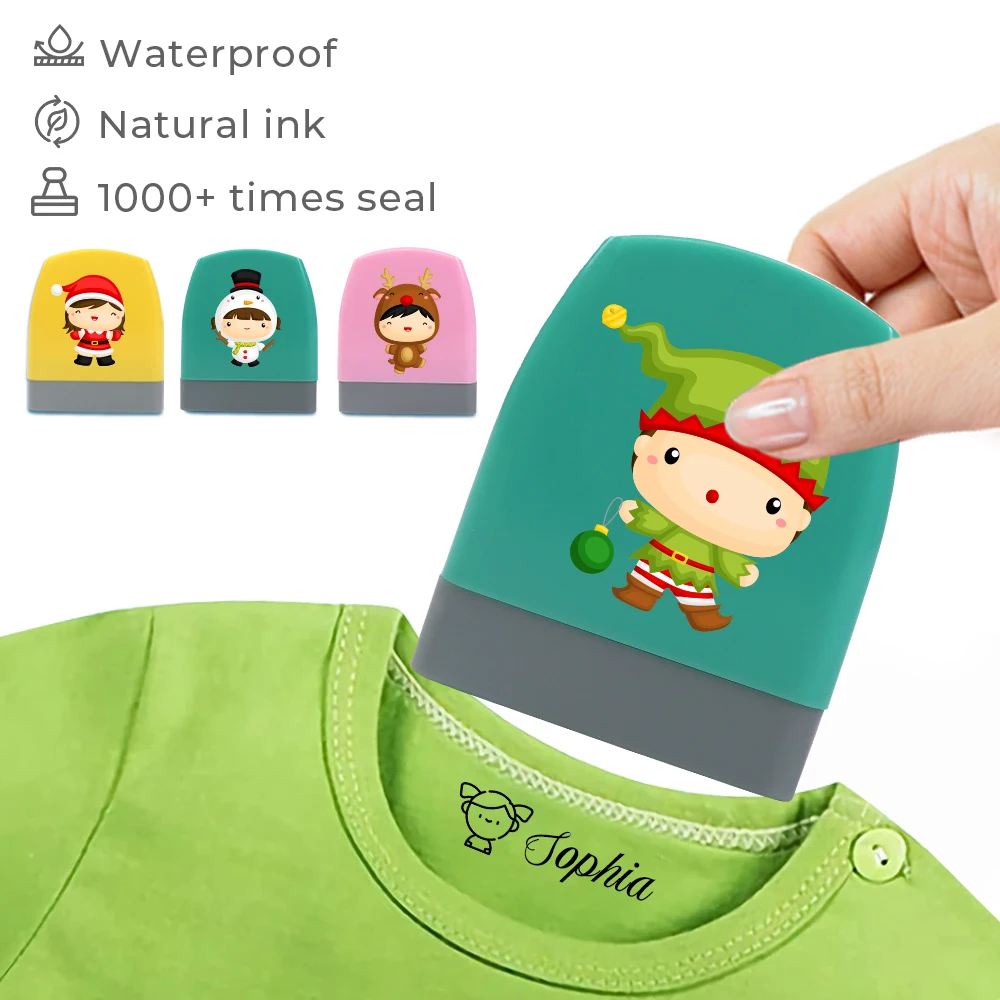 1 Stück personalisierter individueller Namensstempel, Weihnachtsmuster, Kleidungskapitel, nicht leicht zu verblassen, Sicherheitsname, Stamptoy