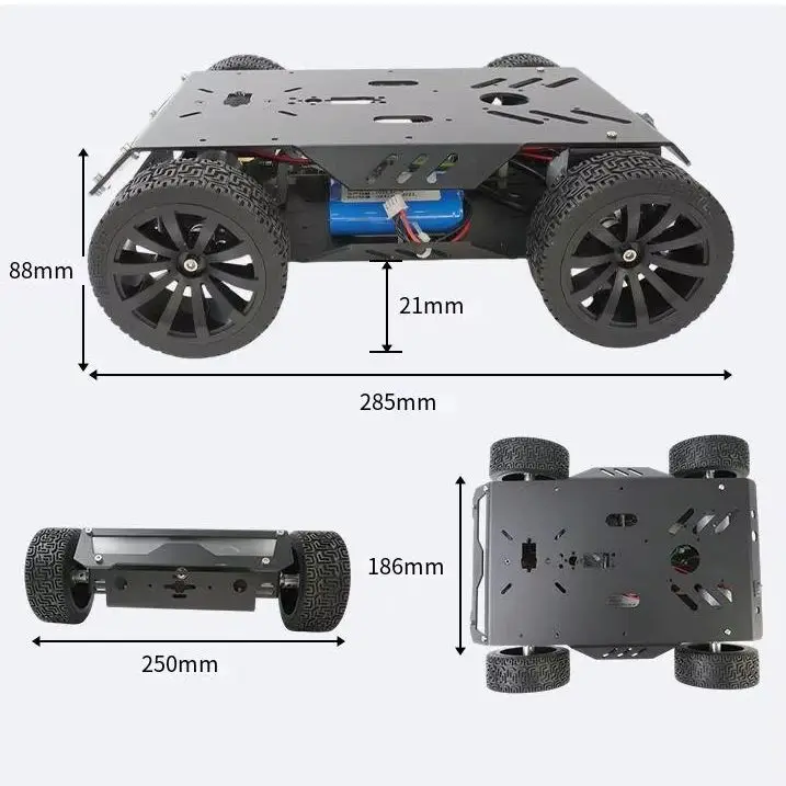 エンコーダーモーターとスイングアームサスペンションを備えたゴム車輪付き金属スマートシャーシ - DIYロボットカー開発に最適
