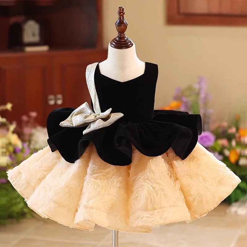 Nuevo vestido infantil con lazo grande para niñas, vestido de novia de princesa de manga corta, vestido Formal para desfile de fiesta, vestido para niños adolescentes