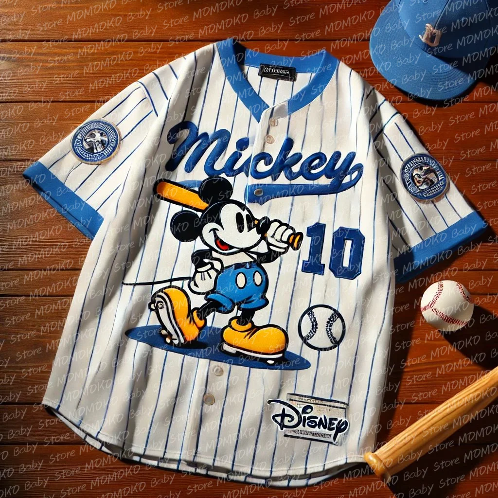 New Arrivals Disney Mickey Mouse Print Baseball Jerseys Summer Children\'s Short Sleeve Tshirts Top Casual Team Training Uniform