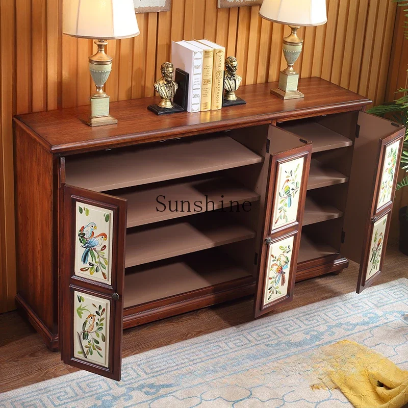 Flower and bird painted all solid wood activity baffle shoe cabinet dining edge folding door porch partition