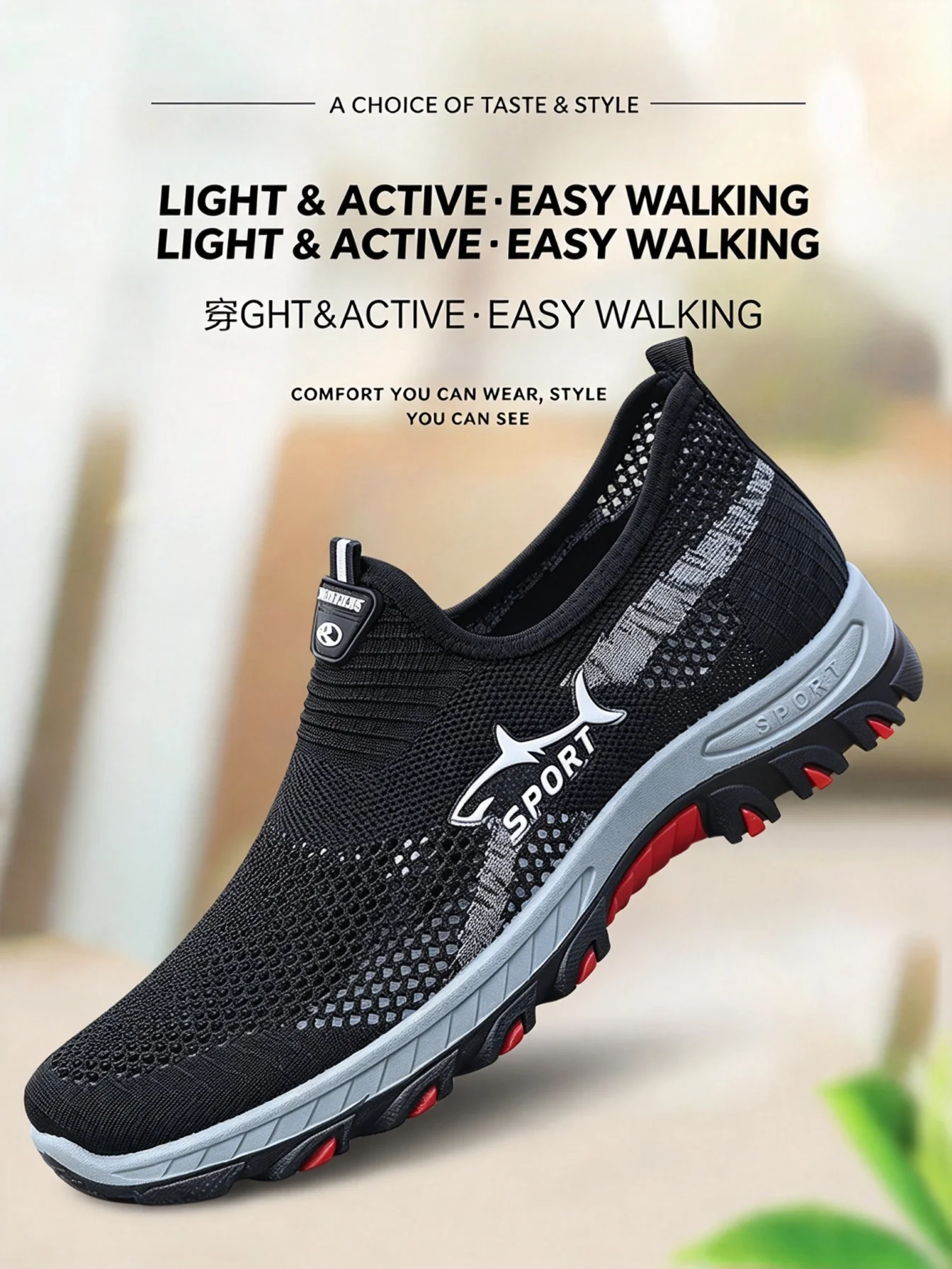 Herren-Sneaker zum einfachen Anziehen, ideal für Outdoor-Aktivitäten und Trekking, atmungsaktives Mesh-Material, leichte, rutschfeste PVC-Sohle, Wanderschuhe für Frühling, Sommer und Herbst. – Detail 3