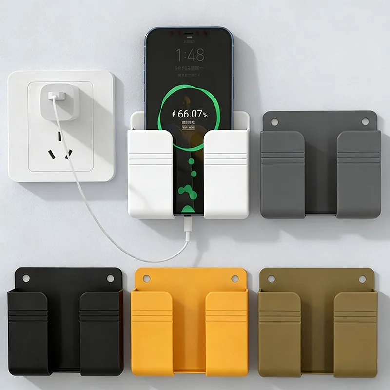 Non Perforated Wall Storage Bracket 1/3/5 Remote Control Storage Box Wall Mounted Mobile Phone Charging Storage Box