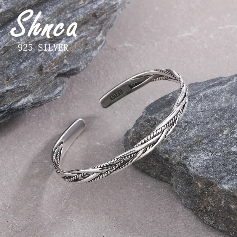 New Trendy Fashion Genuine 925 Sterling Silver Fine Jewelry Weave Twist Bracelet & Bangles For Women Girl LB031