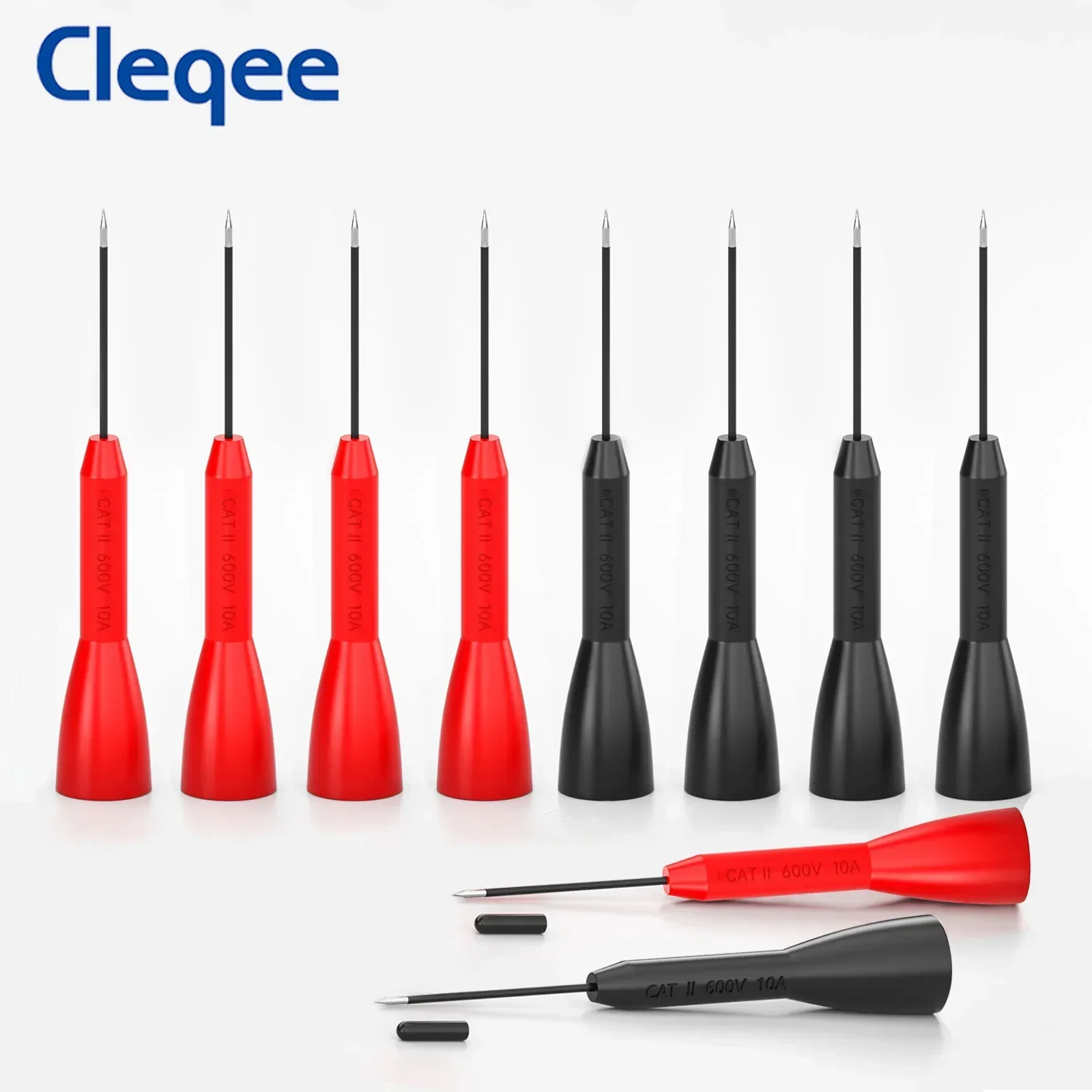 Cleqee P30038 10PCS 1mm Insulated Test Probe with 2mm Socket Multimeter Stainless Puncture Probe Back Probe Pin