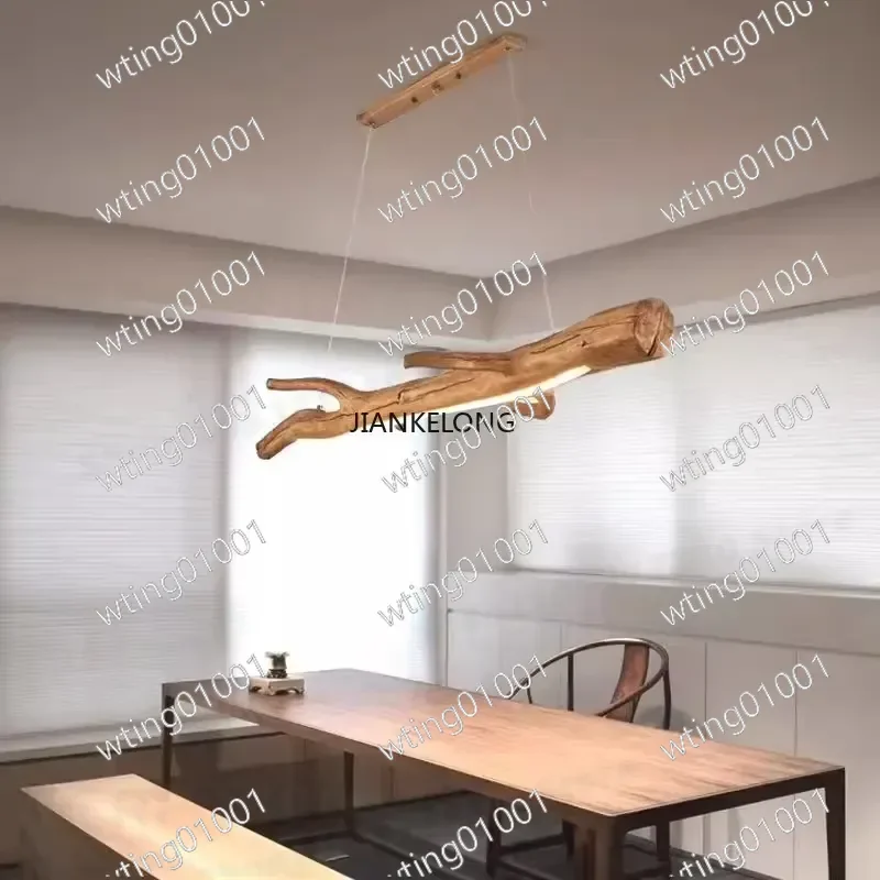for Vintage Resin Branch Pendant Light LED Hanging Lamp Simulated Wood Color Indoor Decor Lighting for Tea House Dining Room
