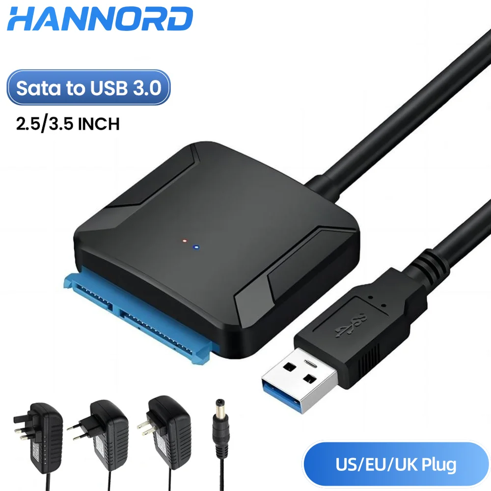 

Кабель Hannord USB 3.0 к SATA Адаптер жесткого диска SATA III с питанием от 12 В/2 А постоянного тока для жесткого диска SSD 2,5 дюйма 3,5 дюйма