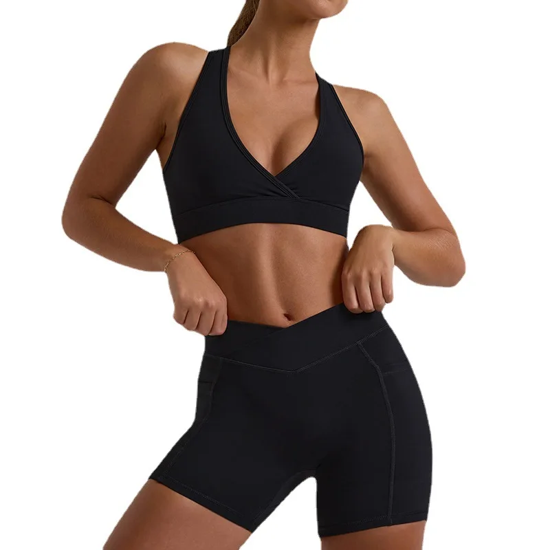 Women's Yoga Sets High Waisted Sportswear Top Hip Lifting Outer Fitness Shorts Running Pilates Yoga Clothing Set