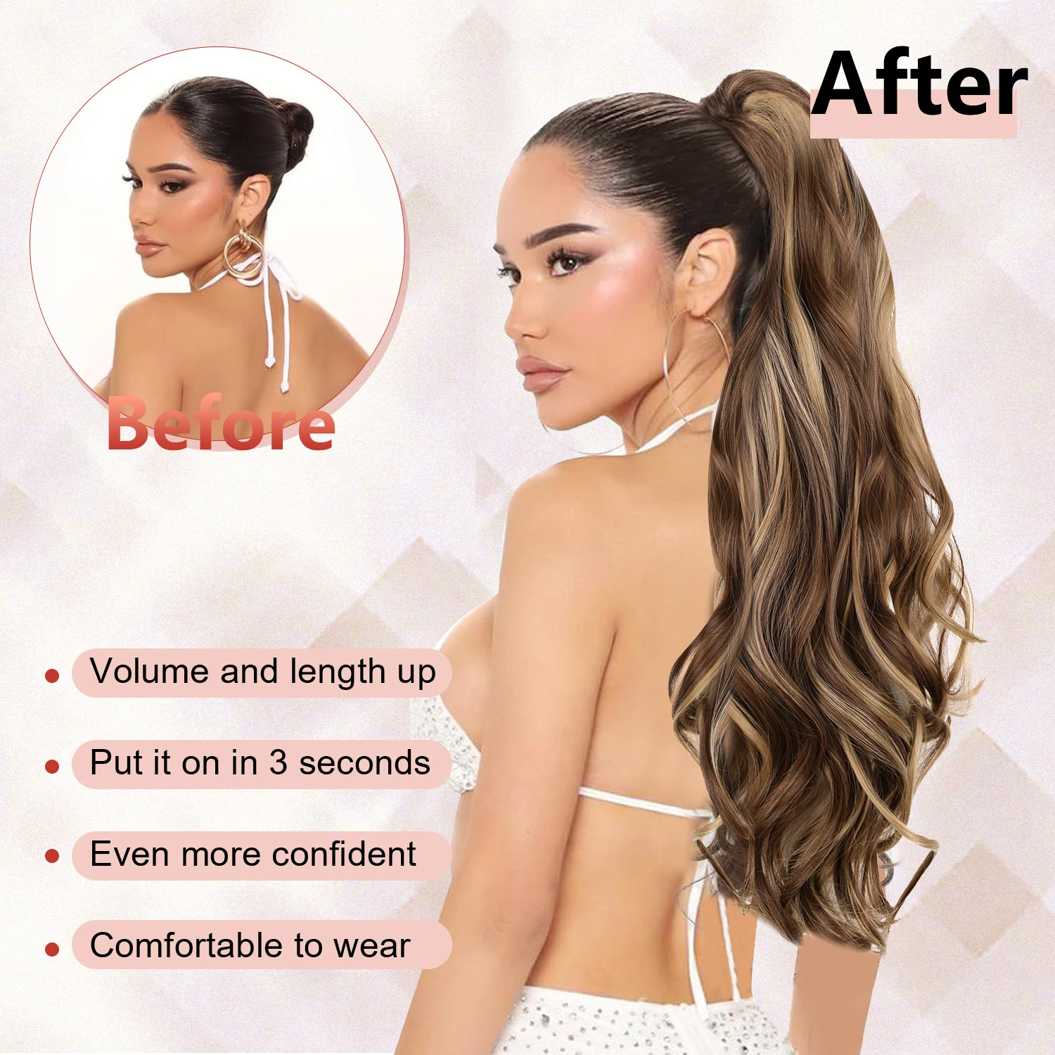 Synthetic Claw Ponytail Extensions 22inch Long Wavy Claw Clip Pony Tail Hairpieces for Women Girls Dairy Party Holiday image 3