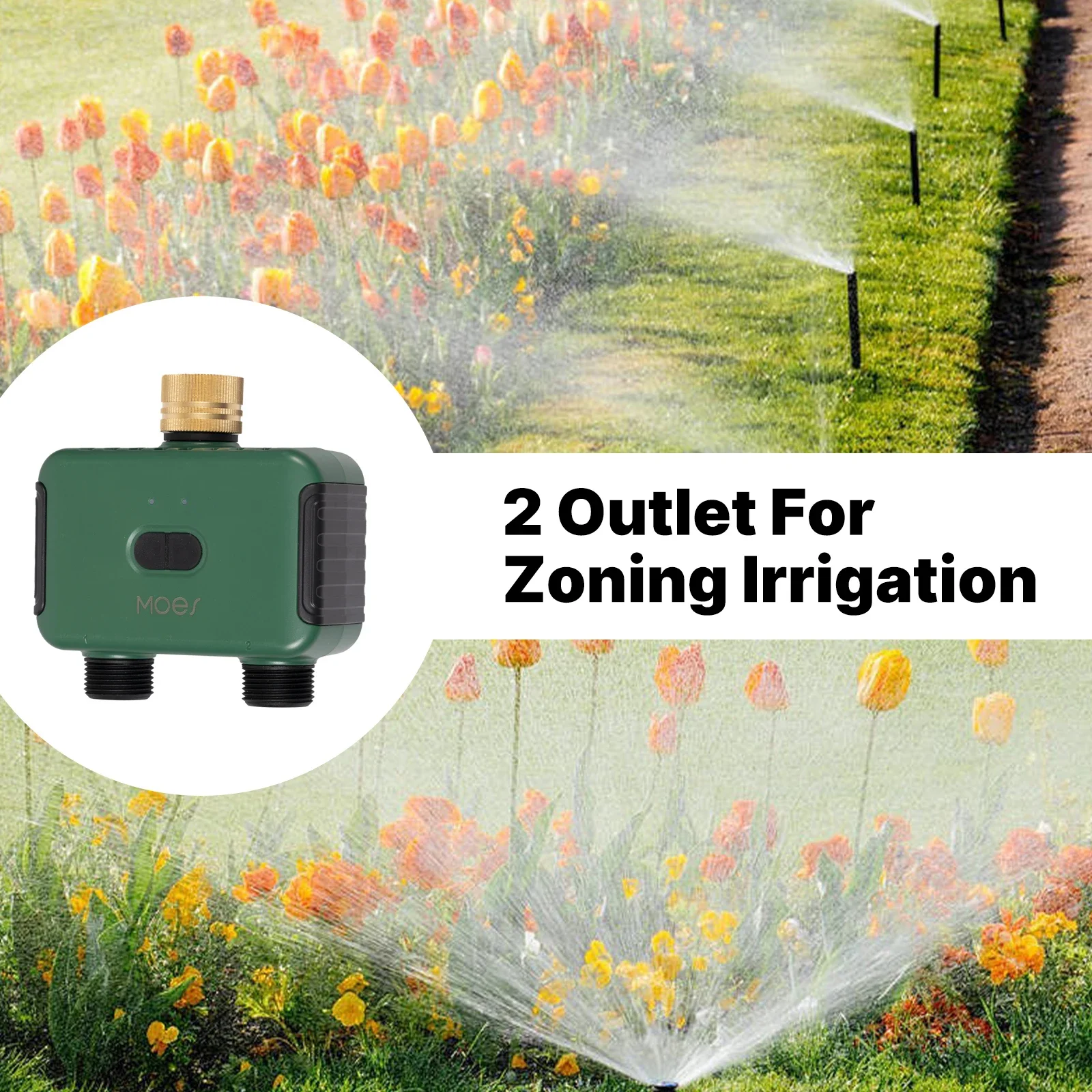 MOES Tuya Smart ZigBee 2-Outlet Water Timer Brass Inlet Sprinkler with Filter Programmable Irrigation Work with Alexa Google Hom