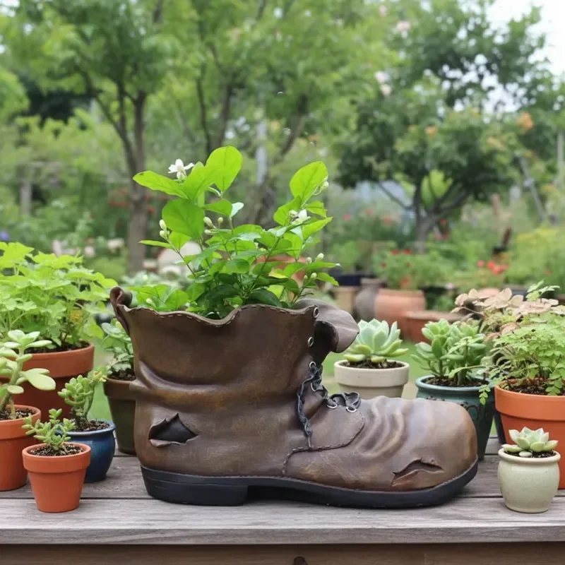 Factory Price Garden Flower Pots Interesting Worn-out Shoe Flowerpot Wholesale Resin Decorative Life Experience Flower Pot