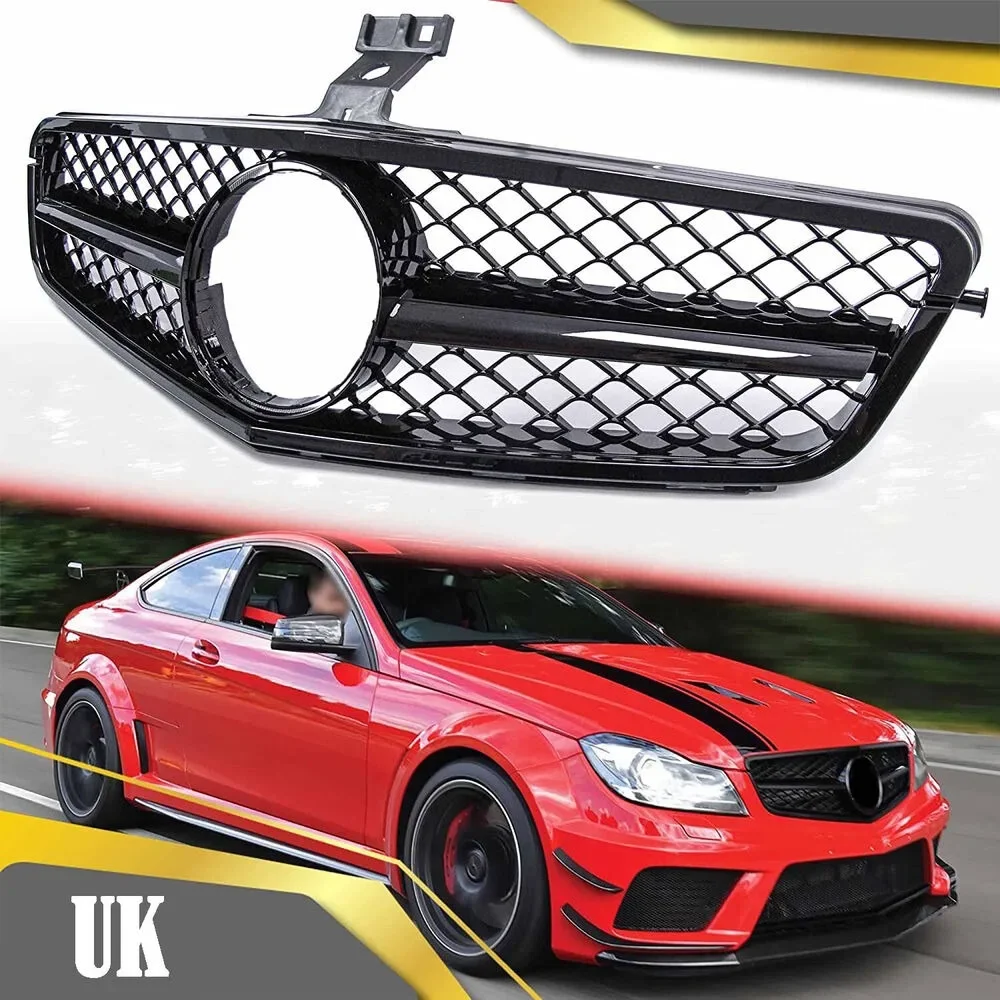 AMG Style Front Radiator Grille for Mercedes C-Class C204 W204 S204 Gloss Black