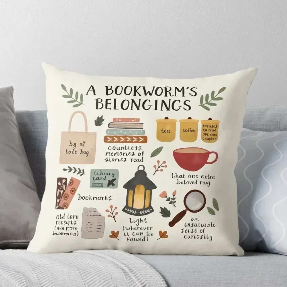 A Bookworm's Belongings Throw Pillow home decor items Sofa Cushion Cover pillows decor home pillow