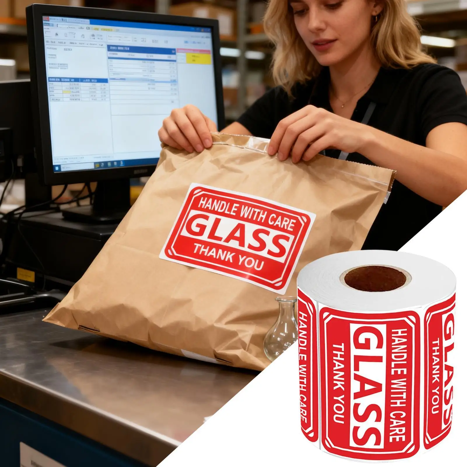 تسميات هشة 250 قطعة لاصقة التعبئة لفة الشريط شريط هش للشحن لصناديق أطباق الأعمال المواد المطبخ الزجاجي