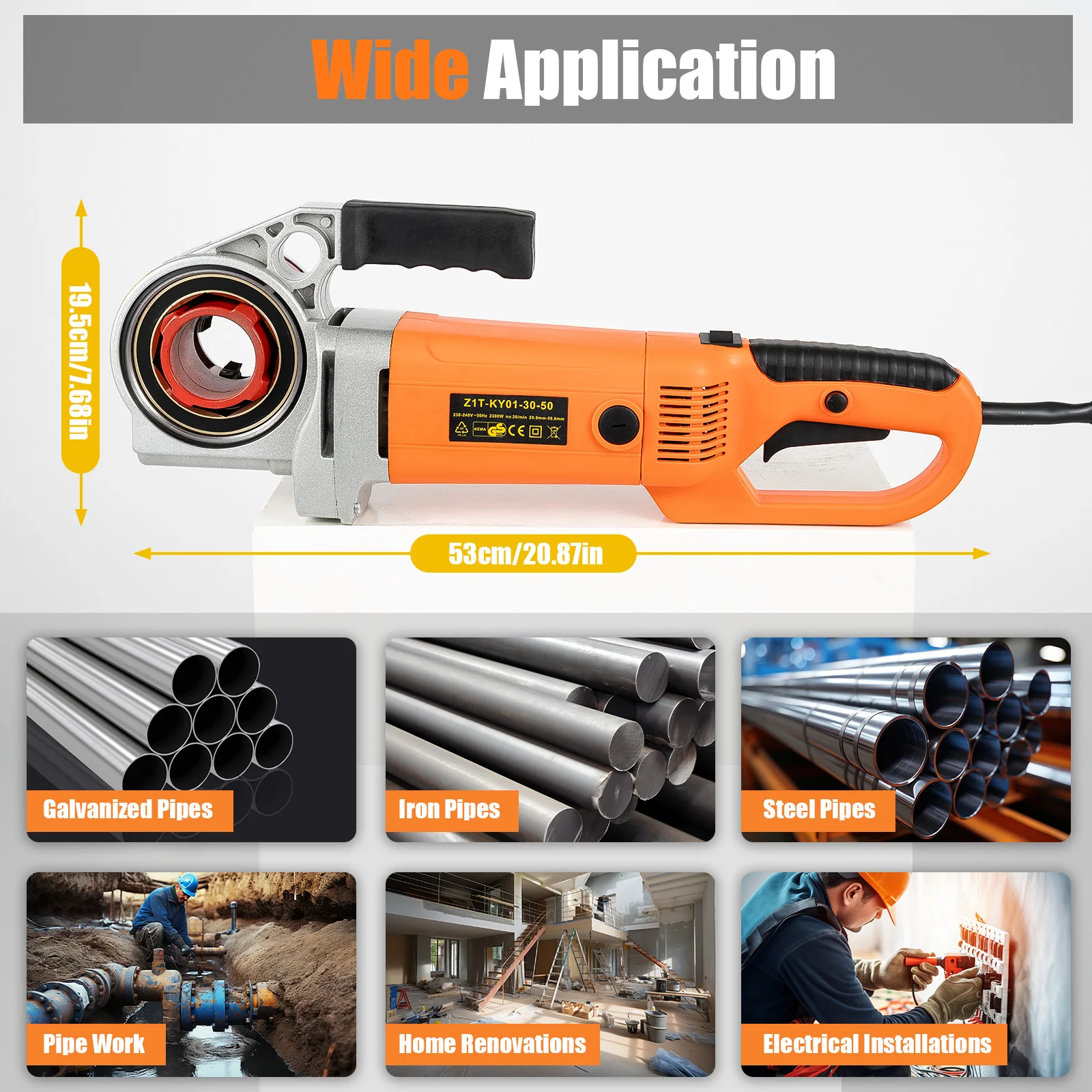 2300W Portable Handheld Electric Threading Machine W/6 Dies Electric Pipe Threader Galvanized Pipe Threading Machine