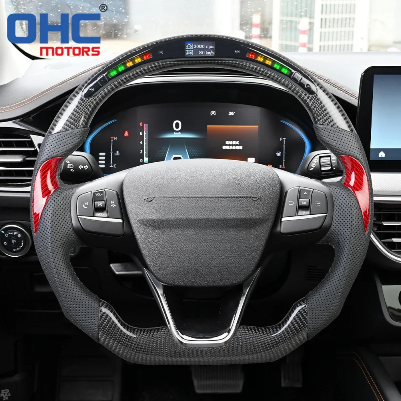 For Ford Focus Bronco LED Real Carbon Fiber Steering Wheel mk3 2019~2024 models