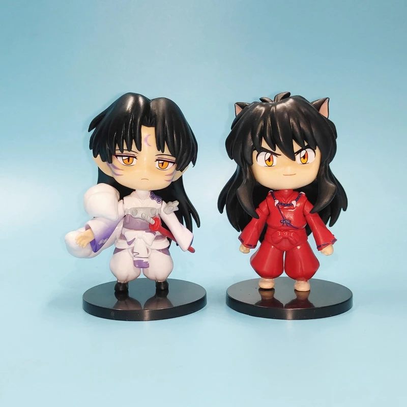 6 stks/set 10 CM Anime Figuur Q versie Inuyasha Monster Zilver Lang Haar Rood Pak Model Poppen Speelgoed Gift verzamelen Boxed Ornament PVC