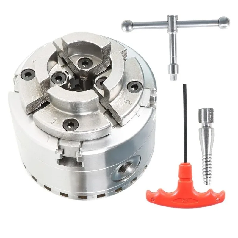 4 Inch 4‑Jaw Self‑Centering Wood Lathe Chuck PK96 KP125 1X8TPI Thread Clamping Accessory For Woodworking Turning Machine